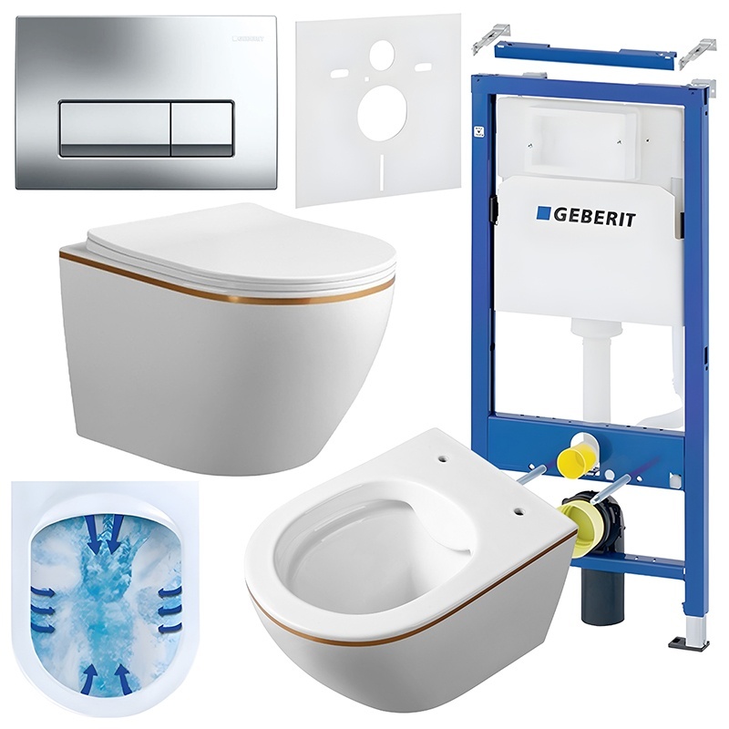 BPS-koupelny Podomítkový modul Geberit DuoFix s WC mísou MU-WH-GL-RIM-03 + ovládací tlačítko Delta 50 chrom