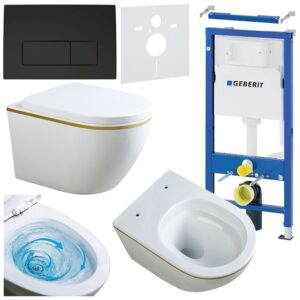 BPS-koupelny Podomítkový modul Geberit DuoFix s WC mísou MU-WH-GL-TR-02 + ovládací tlačítko Delta 50 černá mat