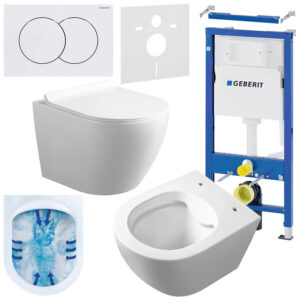 BPS-koupelny Podomítkový modul Geberit DuoFix s WC mísou MU-WH-RIM-01 + ovládací tlačítko Delta 01 bílá