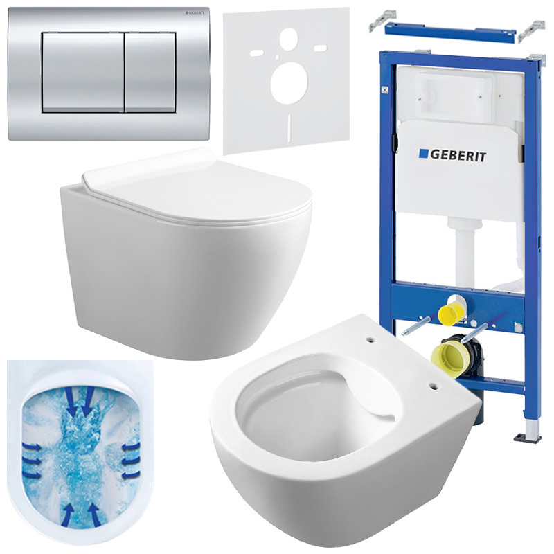 BPS-koupelny Podomítkový modul Geberit DuoFix s WC mísou MU-WH-RIM-01 + ovládací tlačítko Delta 30 chrom