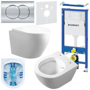 BPS-koupelny Podomítkový modul Geberit DuoFix s WC mísou MU-WH-RIM-02 + ovládací tlačítko Delta 01 chrom