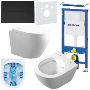 BPS-koupelny Podomítkový modul Geberit DuoFix s WC mísou MU-WH-RIM-02 + ovládací tlačítko Delta 50 černá mat