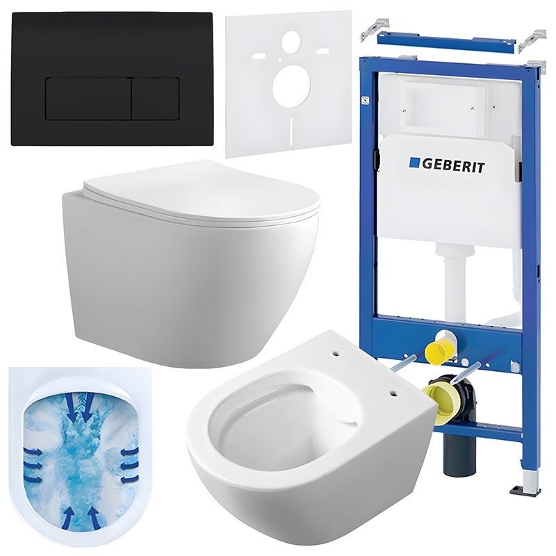 BPS-koupelny Podomítkový modul Geberit DuoFix s WC mísou MU-WH-RIM-03 + ovládací tlačítko Delta 50 černá lesk