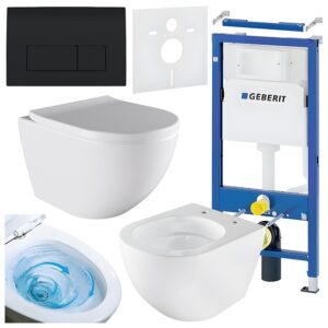 BPS-koupelny Podomítkový modul Geberit DuoFix s WC mísou NO-WH-02 + ovládací tlačítko Delta 50 černá lesk