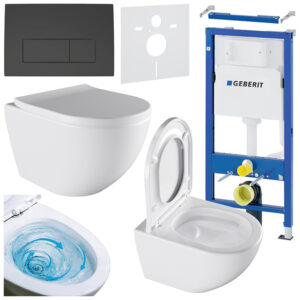 BPS-koupelny Podomítkový modul Geberit DuoFix s WC mísou NO-WH-02 + ovládací tlačítko Delta 50 černá mat