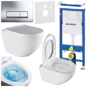 BPS-koupelny Podomítkový modul Geberit DuoFix s WC mísou NO-WH-02 + ovládací tlačítko Delta 50 chrom