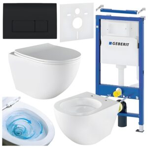 BPS-koupelny Podomítkový modul Geberit DuoFix s WC mísou NO-WH-03 + ovládací tlačítko Delta 50 černá lesk