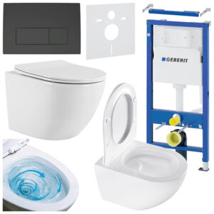 BPS-koupelny Podomítkový modul Geberit DuoFix s WC mísou NO-WH-03 + ovládací tlačítko Delta 50 černá mat