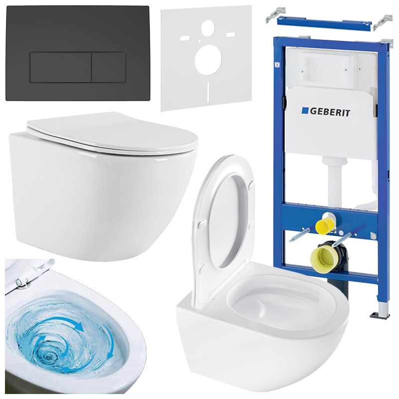 BPS-koupelny Podomítkový modul Geberit DuoFix s WC mísou NO-WH-03 + ovládací tlačítko Delta 50 černá mat