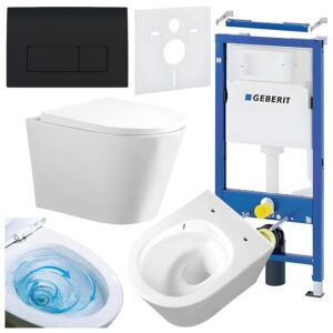BPS-koupelny Podomítkový modul Geberit DuoFix s WC mísou PA-WH-TR-02 + ovládací tlačítko Delta 50 černá lesk