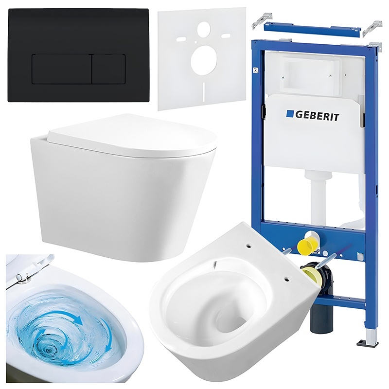 BPS-koupelny Podomítkový modul Geberit DuoFix s WC mísou PA-WH-TR-02 + ovládací tlačítko Delta 50 černá lesk