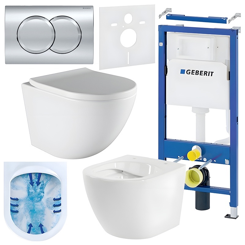 BPS-koupelny Podomítkový modul Geberit DuoFix s WC mísou PO-WH-02 + ovládací tlačítko Delta 01 chrom