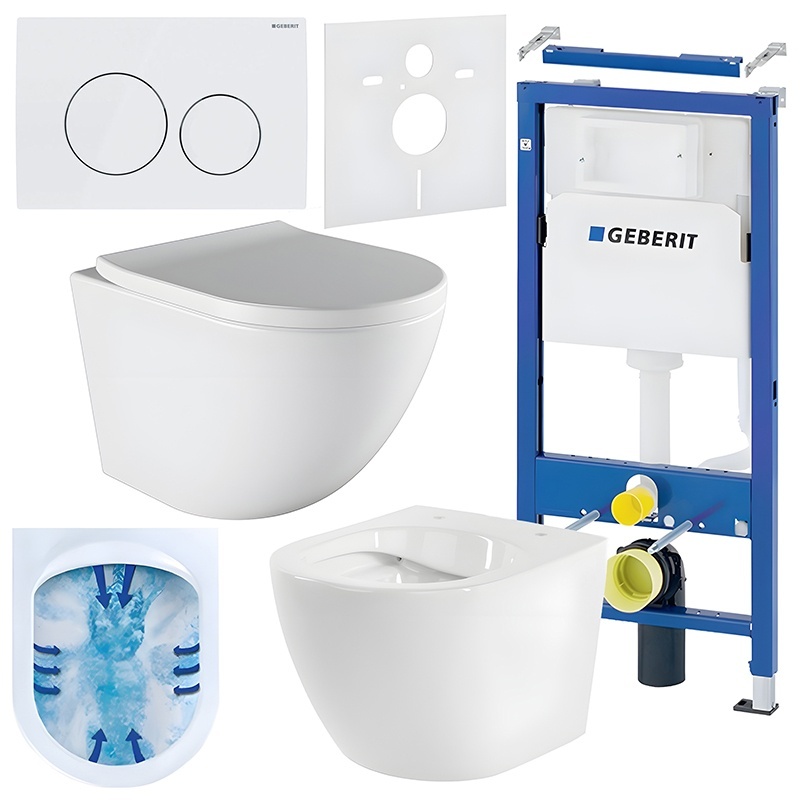 BPS-koupelny Podomítkový modul Geberit DuoFix s WC mísou PO-WH-02 + ovládací tlačítko Delta 20 bílá