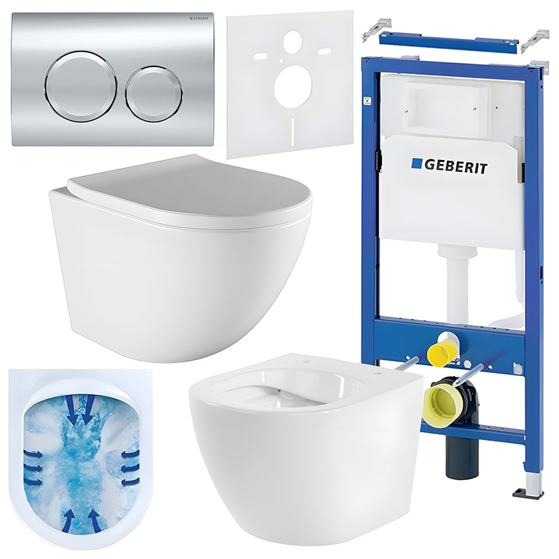 BPS-koupelny Podomítkový modul Geberit DuoFix s WC mísou PO-WH-02 + ovládací tlačítko Delta 20 chrom