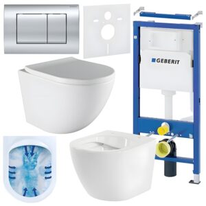 BPS-koupelny Podomítkový modul Geberit DuoFix s WC mísou PO-WH-02 + ovládací tlačítko Delta 30 chrom