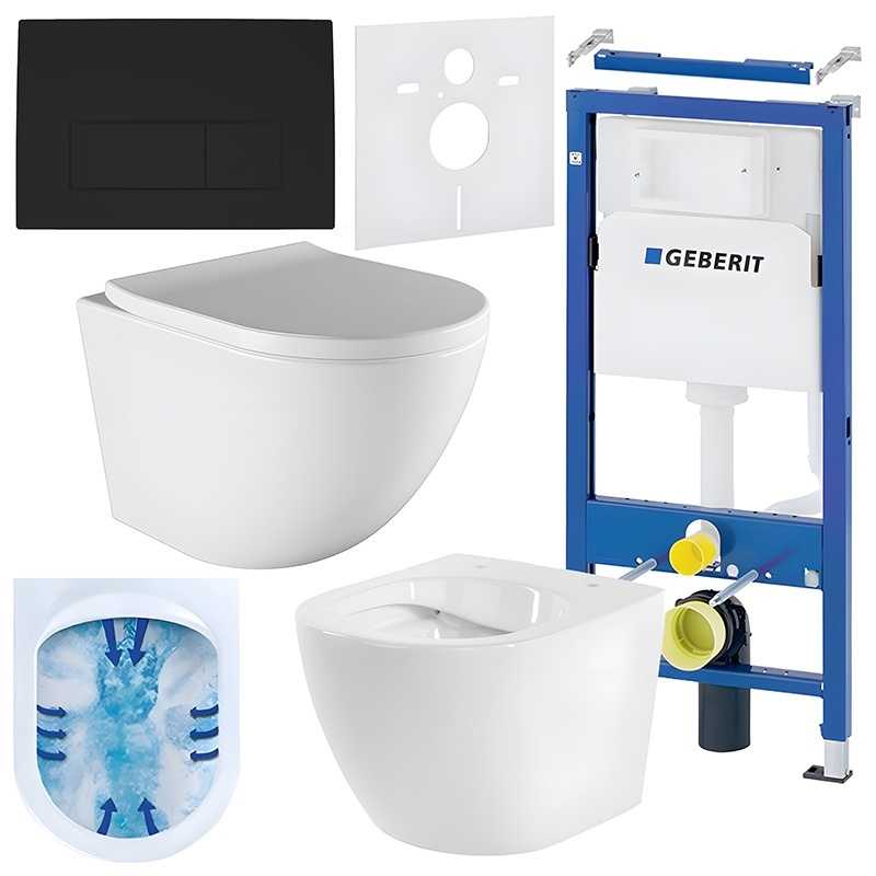 BPS-koupelny Podomítkový modul Geberit DuoFix s WC mísou PO-WH-02 + ovládací tlačítko Delta 50 černá mat
