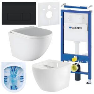 BPS-koupelny Podomítkový modul Geberit DuoFix s WC mísou PO-WH-03 + ovládací tlačítko Delta 50 černá lesk