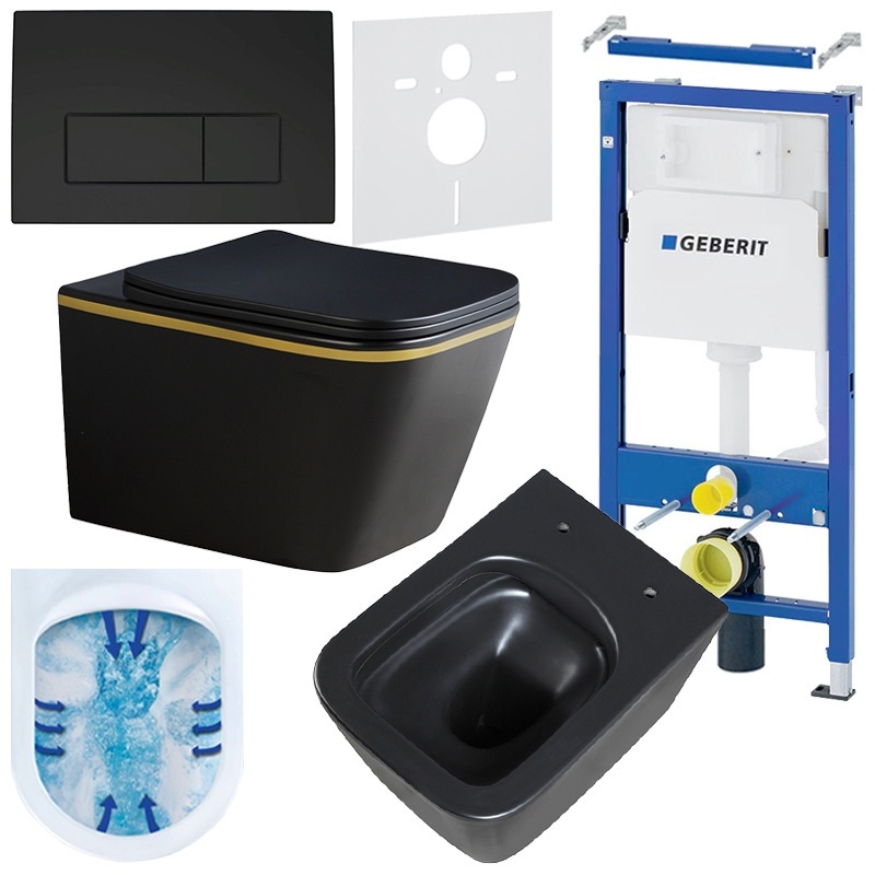 BPS-koupelny Podomítkový modul Geberit DuoFix s WC mísou RN-MTB-GL-RIM-03 + ovládací tlačítko Delta 50 černá mat
