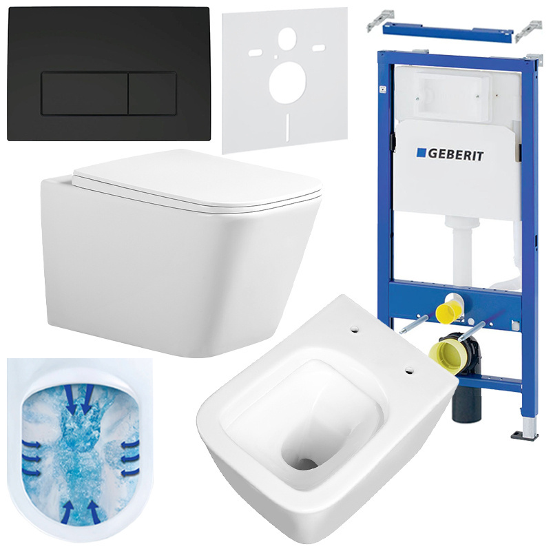 BPS-koupelny Podomítkový modul Geberit DuoFix s WC mísou RN-WH-RIM-03 + ovládací tlačítko Delta 50 černá mat