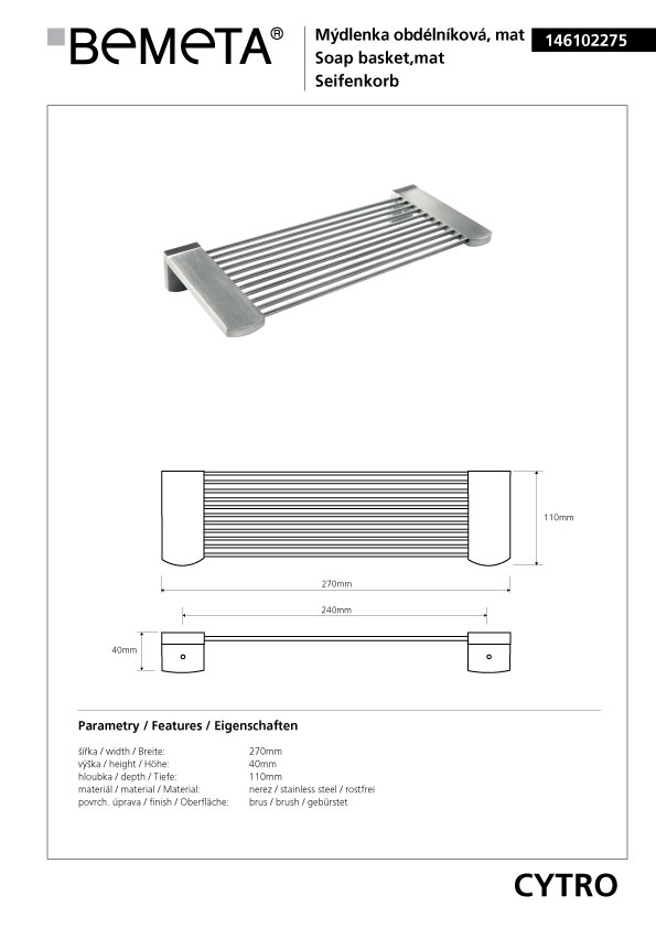 Bemeta Design CYTRO: Polička do sprchy matná - 146102275 - Obrázek 2