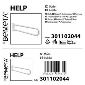 Bemeta Design HELP: Podpěrné madlo ve tvaru U 850 mm