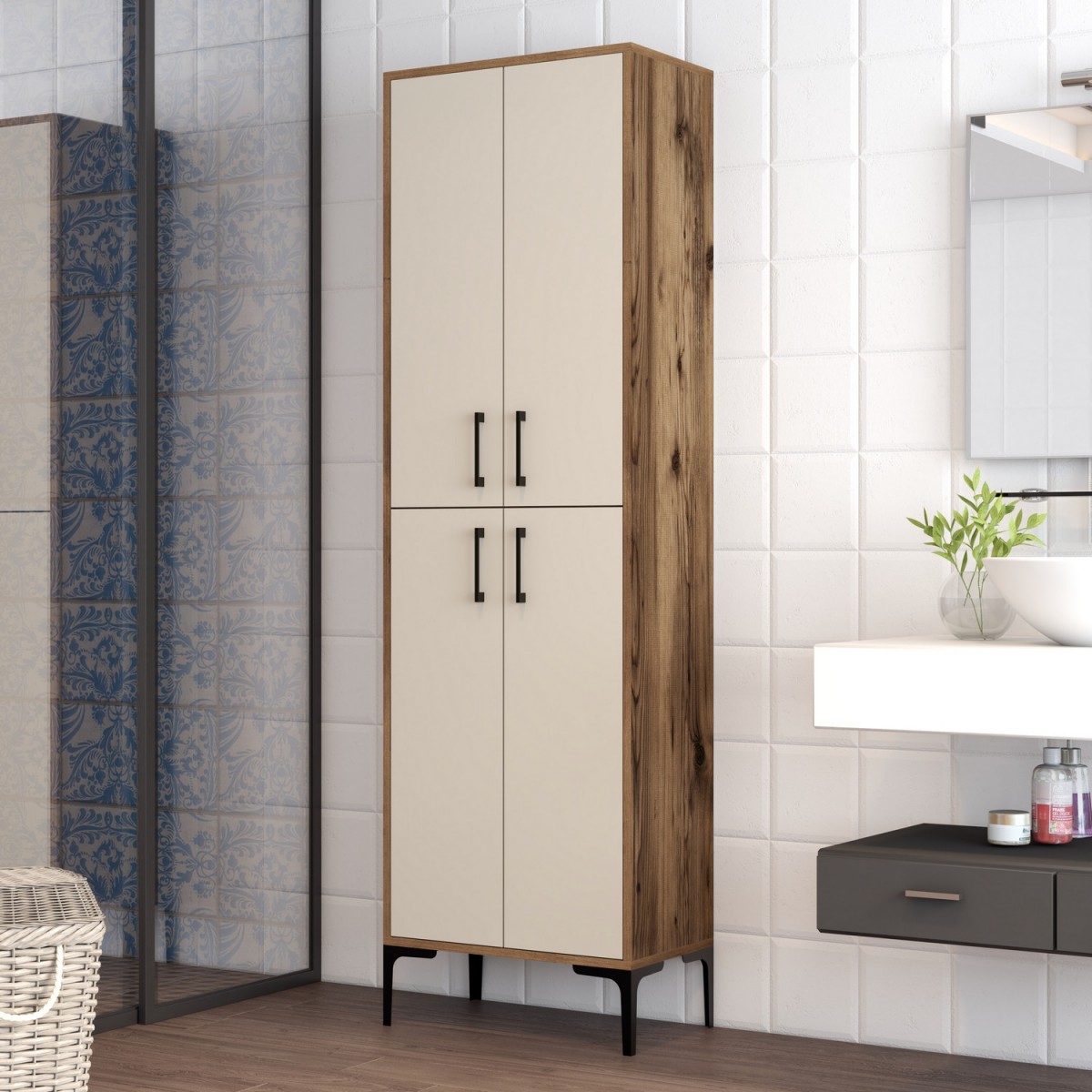 Hanah Home Koupelnová skříňka Berlin A 60 cm hnědá/béžová - Obrázek 2