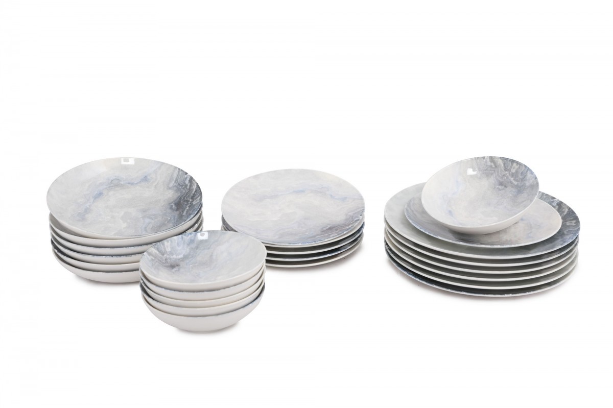 Hermia Porcelánová sada 24 ks talířů Pearl bílá/šedá