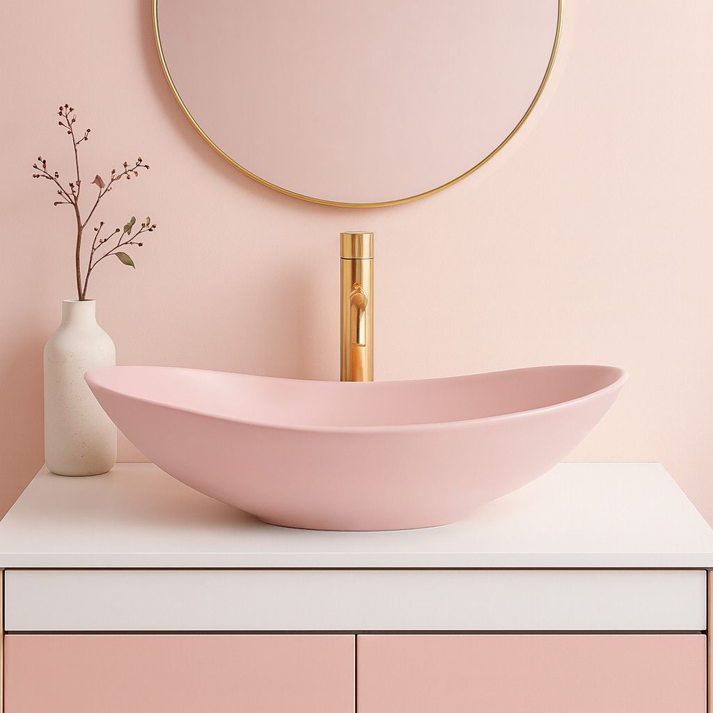 Keramické umyvadlo na desku REA ROYAL Powder Pink mat