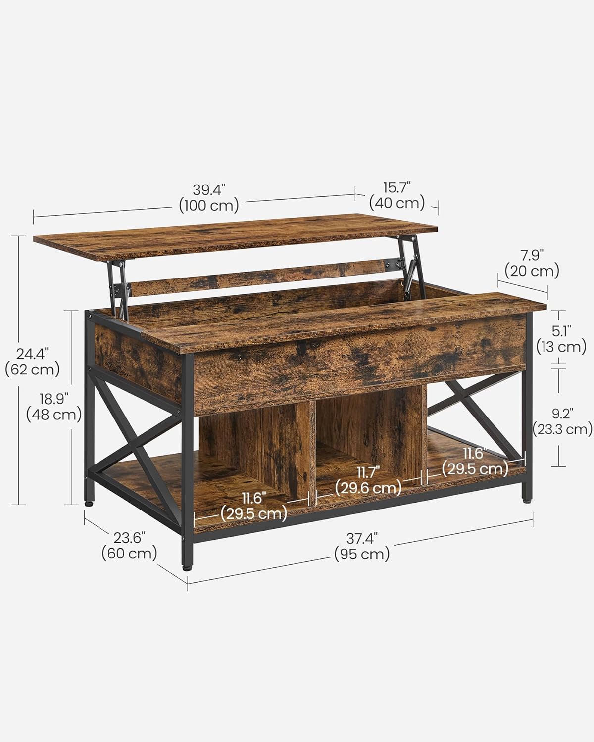 SONGMICS Konferenční stolek Vasagle LOFT s prodlužovací deskou černý/hnědý - Obrázek 2