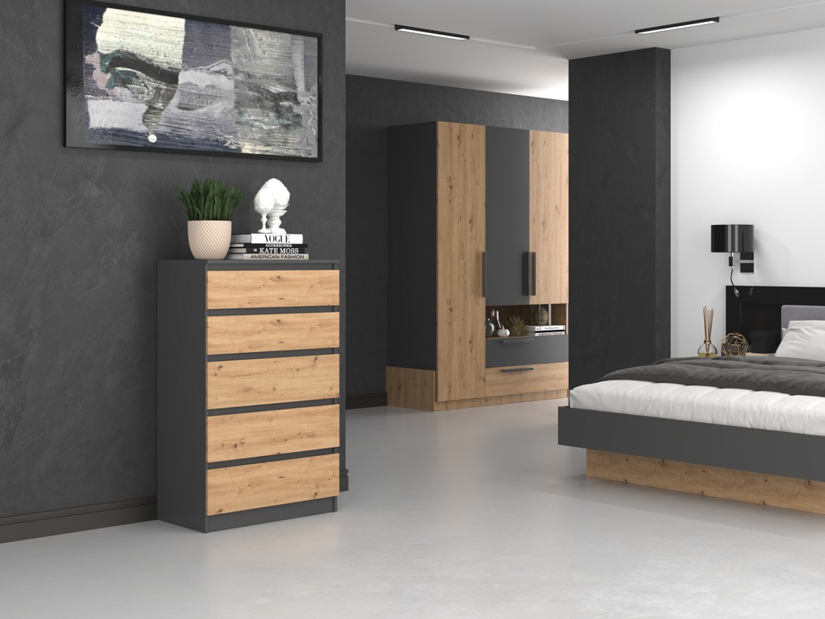TP Living Komoda MALWA M5 dub artisan / antracit - Obrázek 2