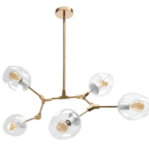 Toolight Skleněné koule 5 ramenná závěsná lampa APP506-5C zlatá