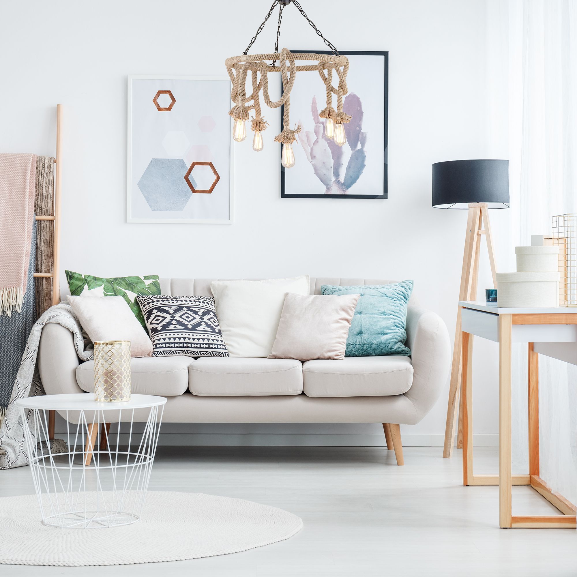 Toolight Stropní lampa závěsná lustr BOHO STRING 5 E27 APP677-5CP - Obrázek 2