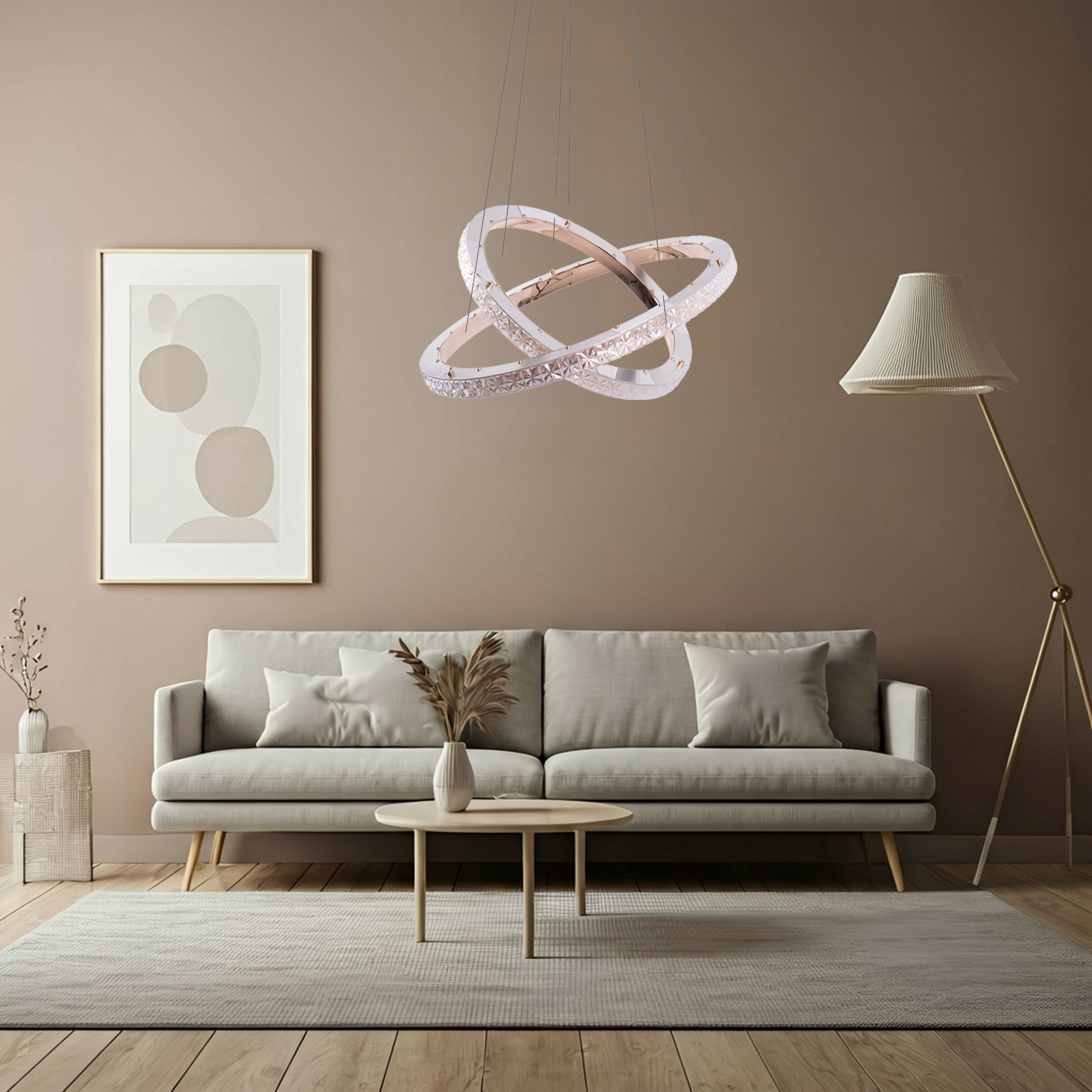 Toolight Závěsné LED osvětlení Crystal LE3 MS011-CP růžová zlatá 59 cm - Obrázek 2