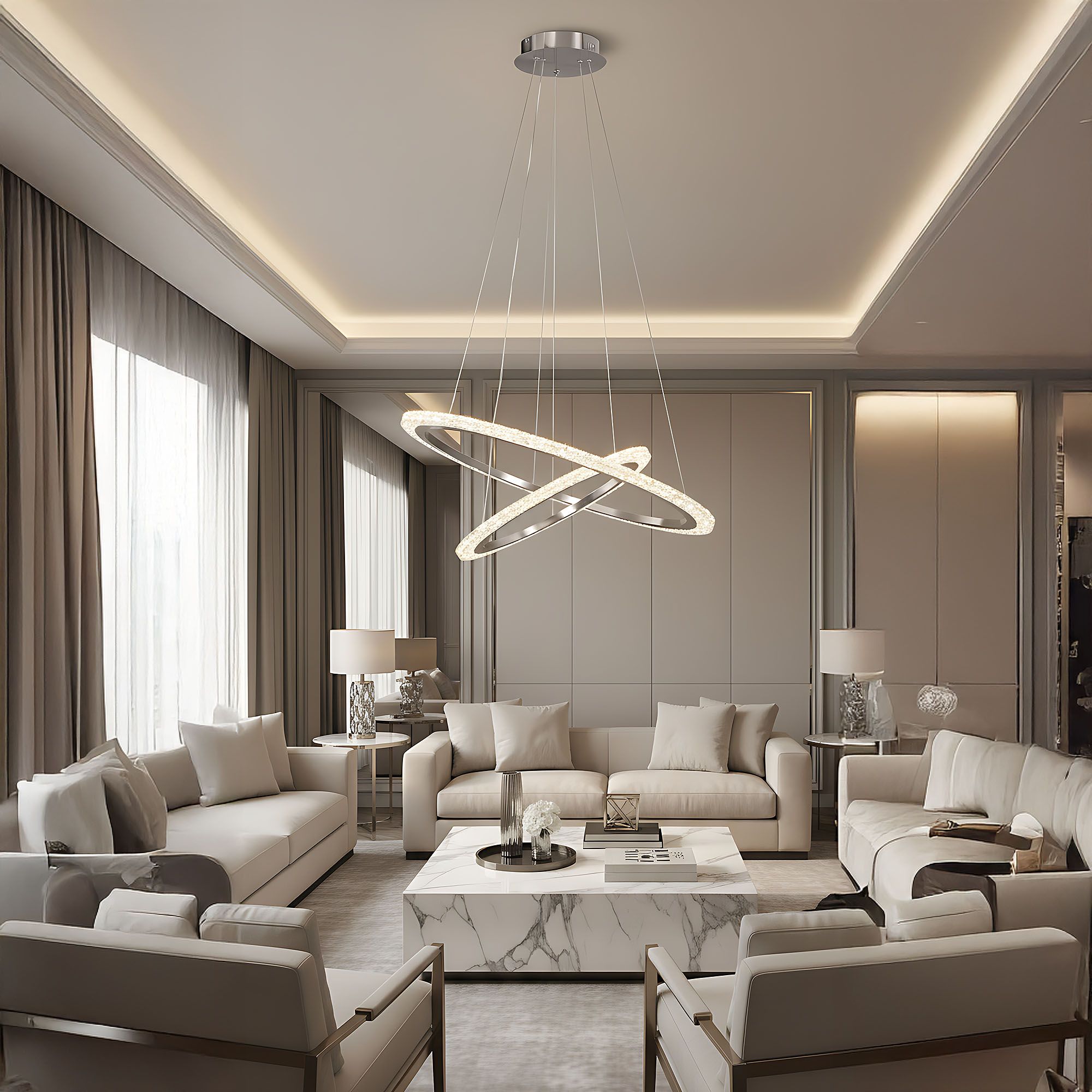 Toolight Závěsné LED osvětlení Modern Circle D93 LHJ045-CP2 kartáčovaný nikl - Obrázek 2