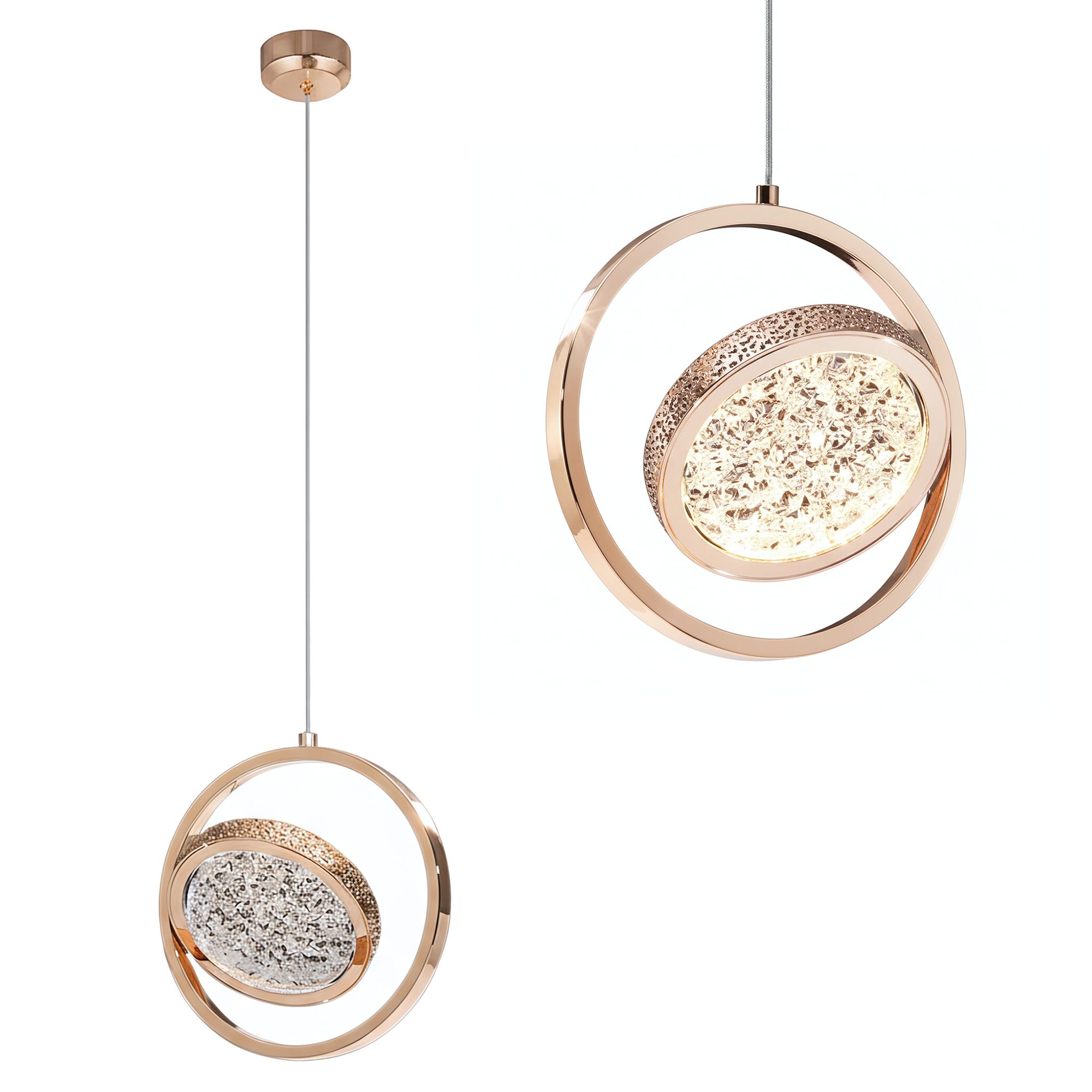 Toolight Závěsné moderní LED osvětlení Crystal D107 LHJ106-1CP růžová zlatá
