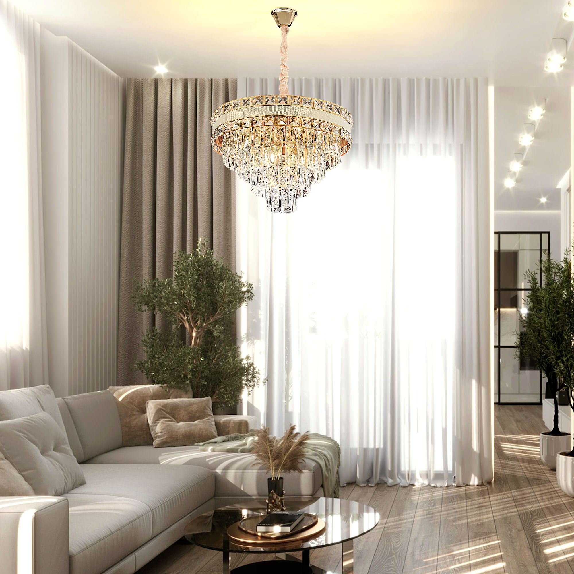 Toolight Závěsné osvětlení Vintage Crystal C6 G048-CP 50CM zlaté - Obrázek 2