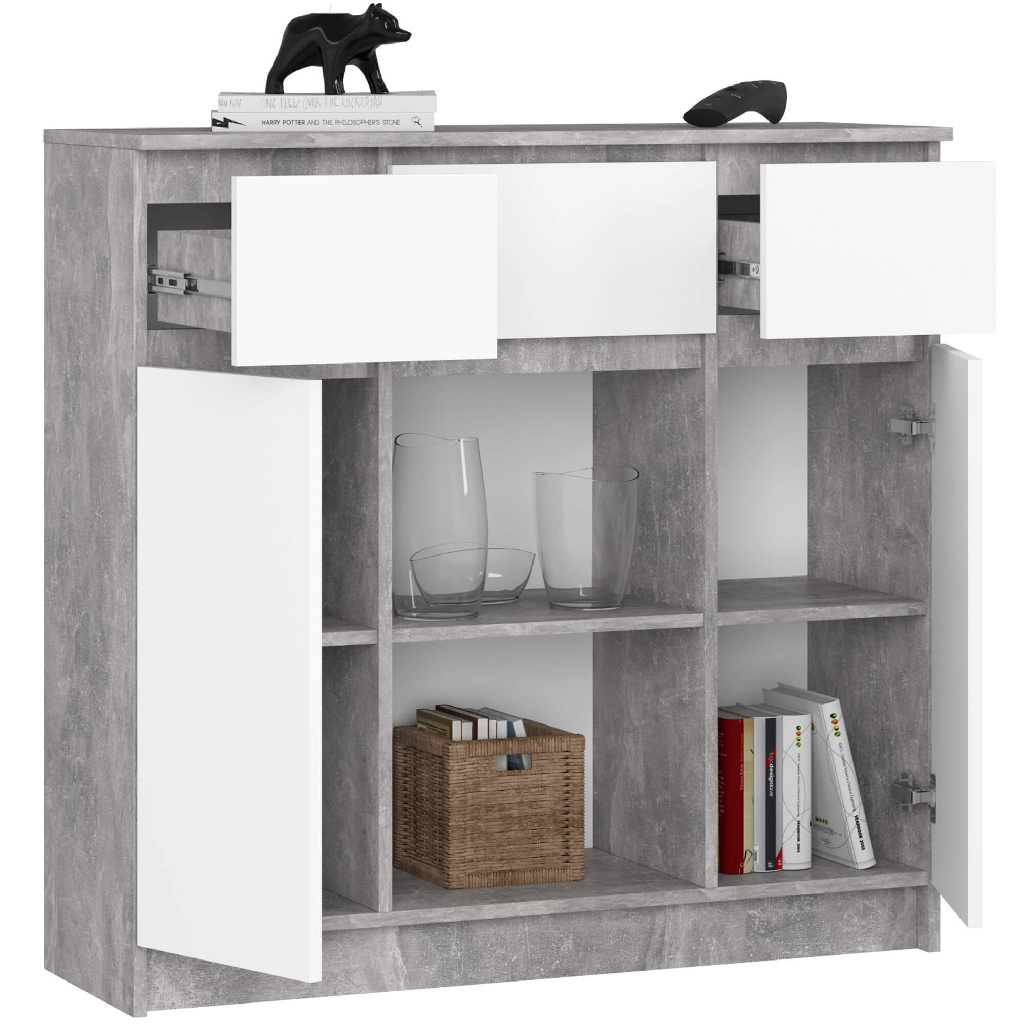 Ak furniture Komoda Baros 100 cm beton/bílá - Obrázek 2