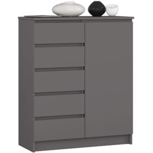 Ak furniture Komoda JERRY 80 cm 1 dveře 5 zásuvek antracitově šedá