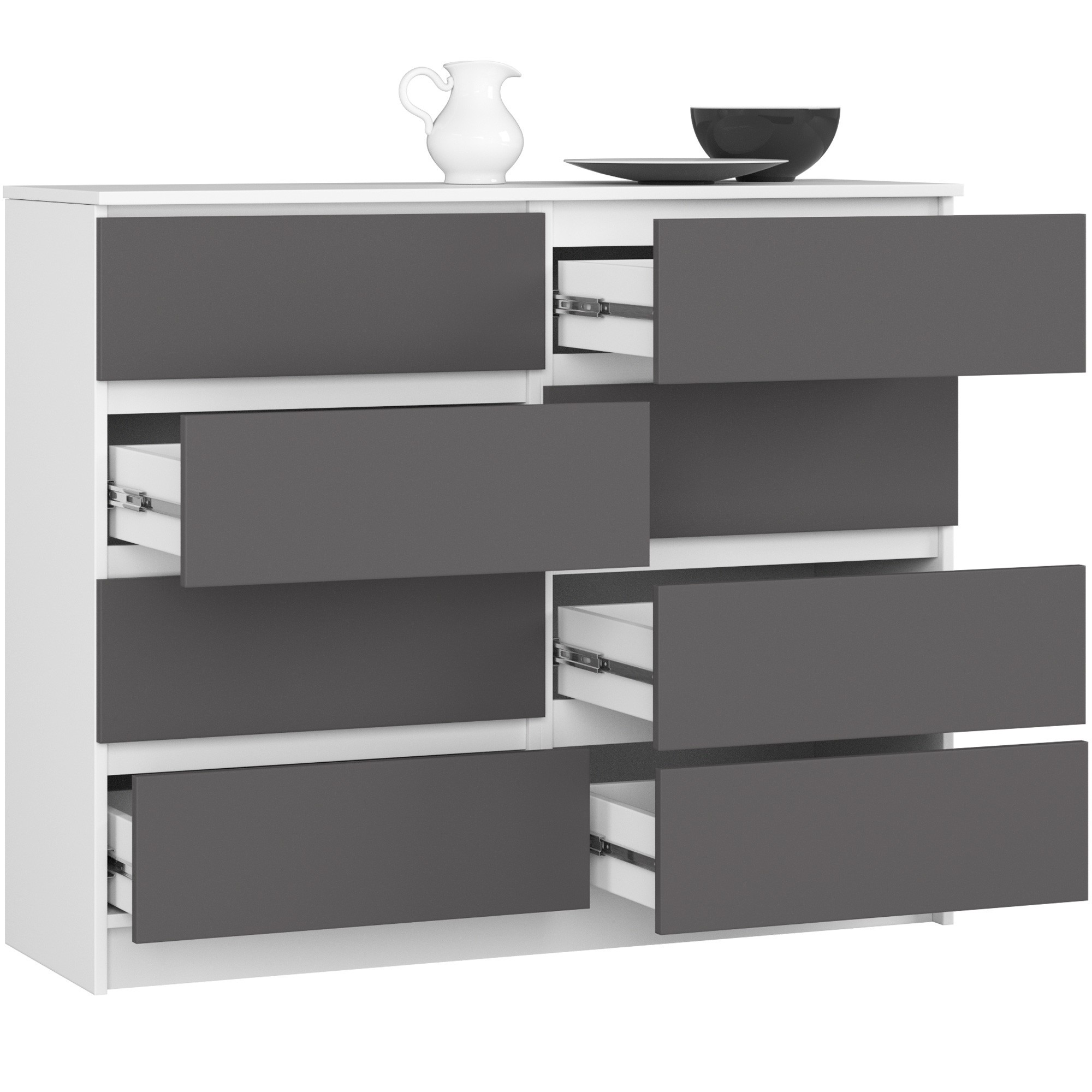 Ak furniture Komoda Kuba 120 cm 8 šuplíků bílá/grafitová - Obrázek 2