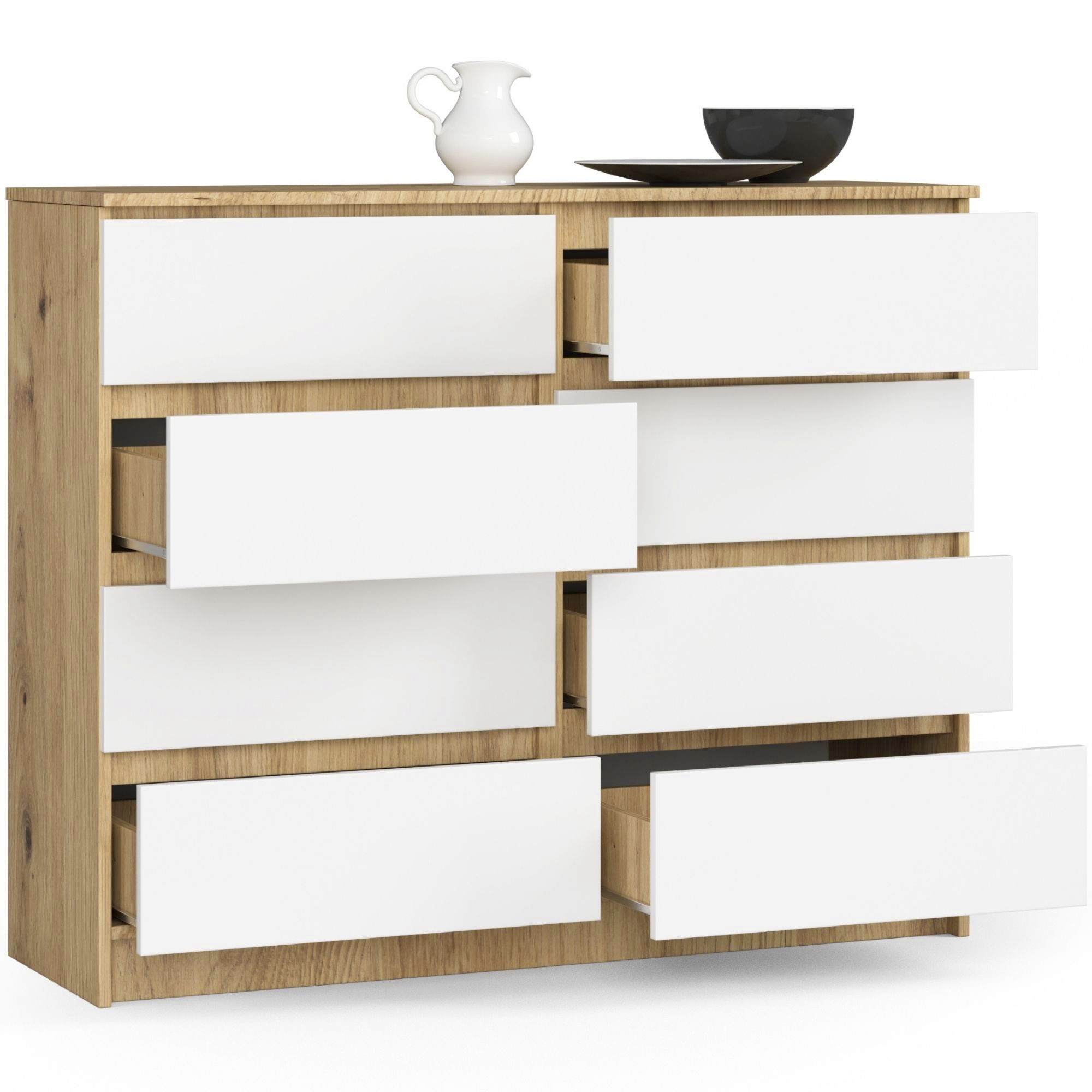 Ak furniture Komoda Kuba 120 cm 8 šuplíků dub artisan/bílá - Obrázek 2
