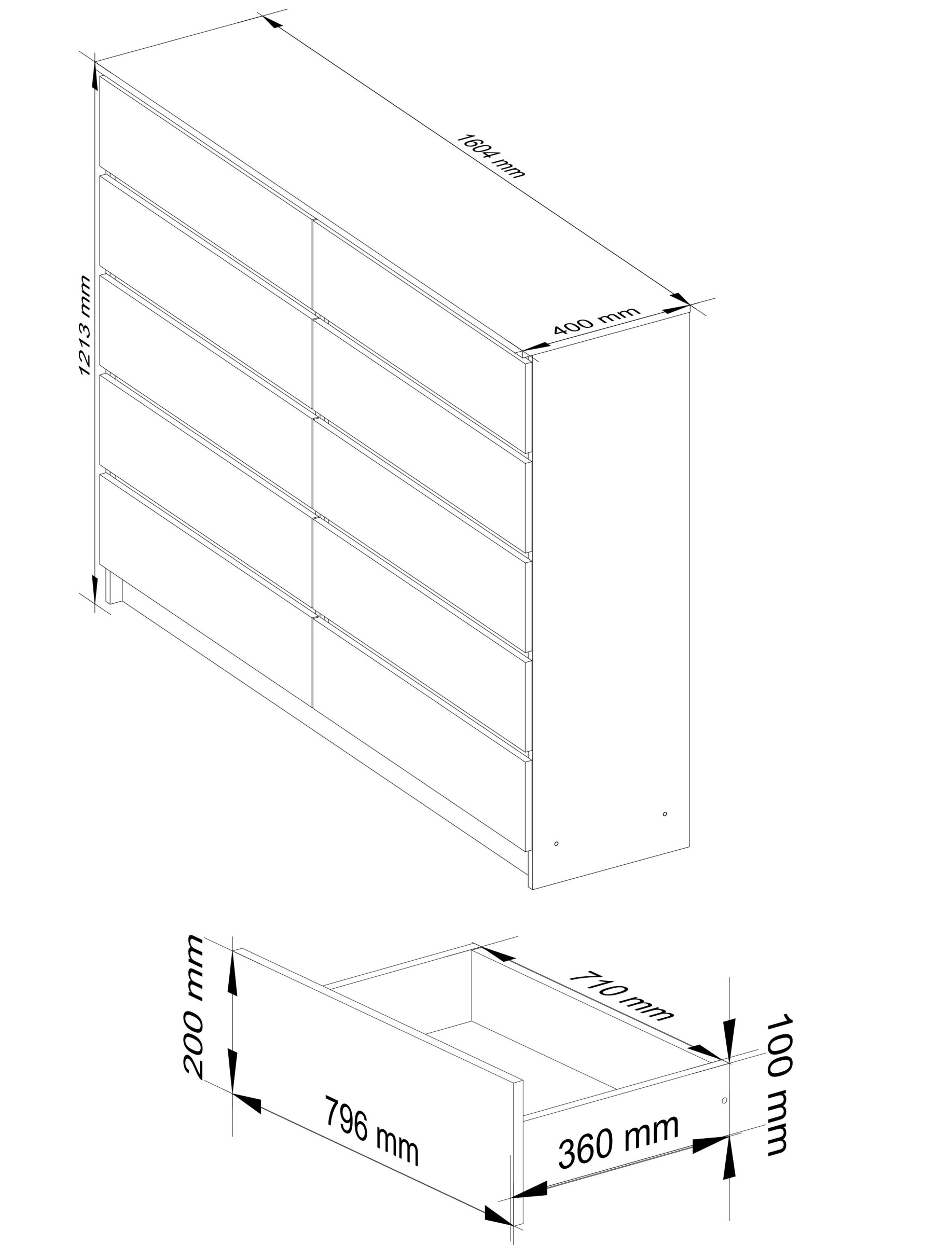 Ak furniture Komoda Kuba 160 cm 10 šuplíků dub artisan/bílá - Obrázek 2