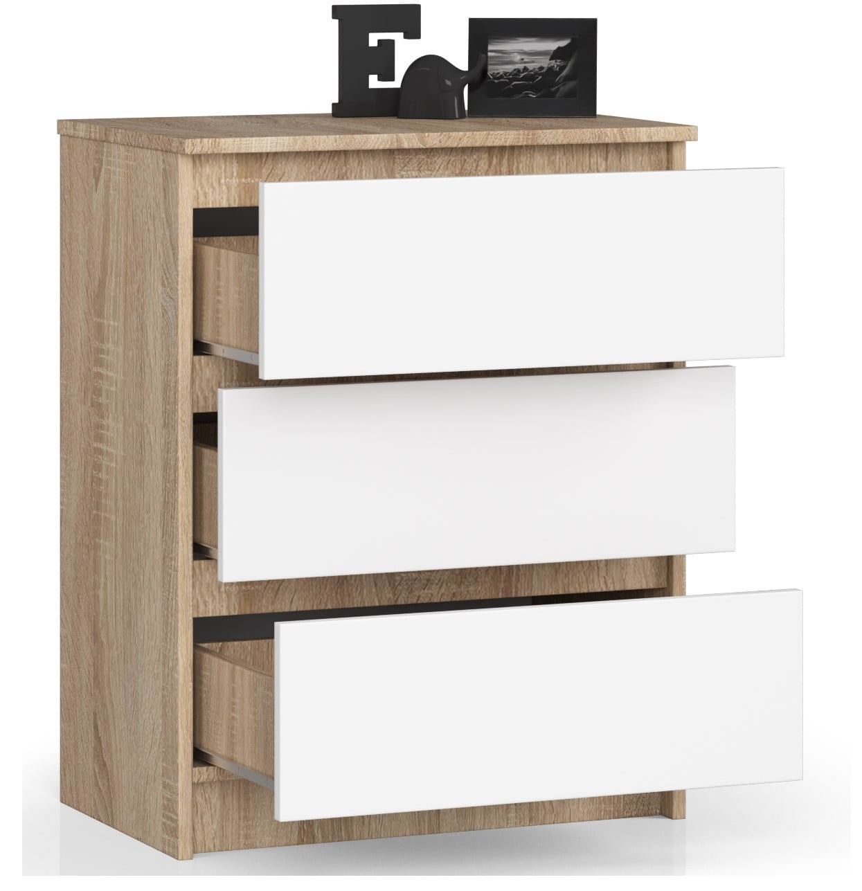 Ak furniture Komoda Kuba 60 cm - 3 šuplíky dub sonoma/bílá - Obrázek 2