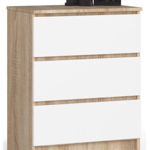 Ak furniture Komoda Kuba 60 cm - 3 šuplíky dub sonoma/bílá