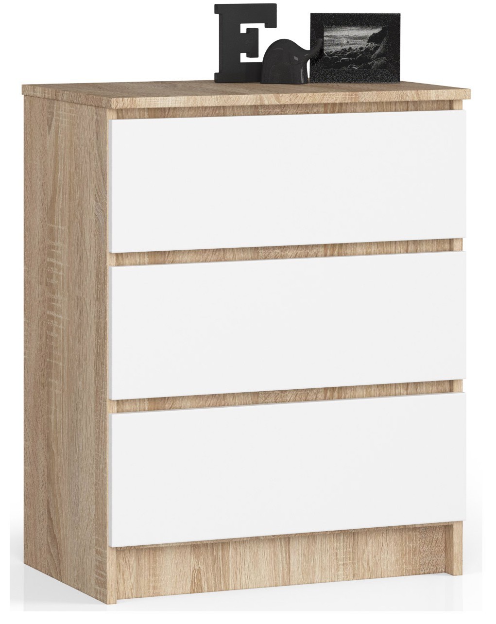 Ak furniture Komoda Kuba 60 cm - 3 šuplíky dub sonoma/bílá