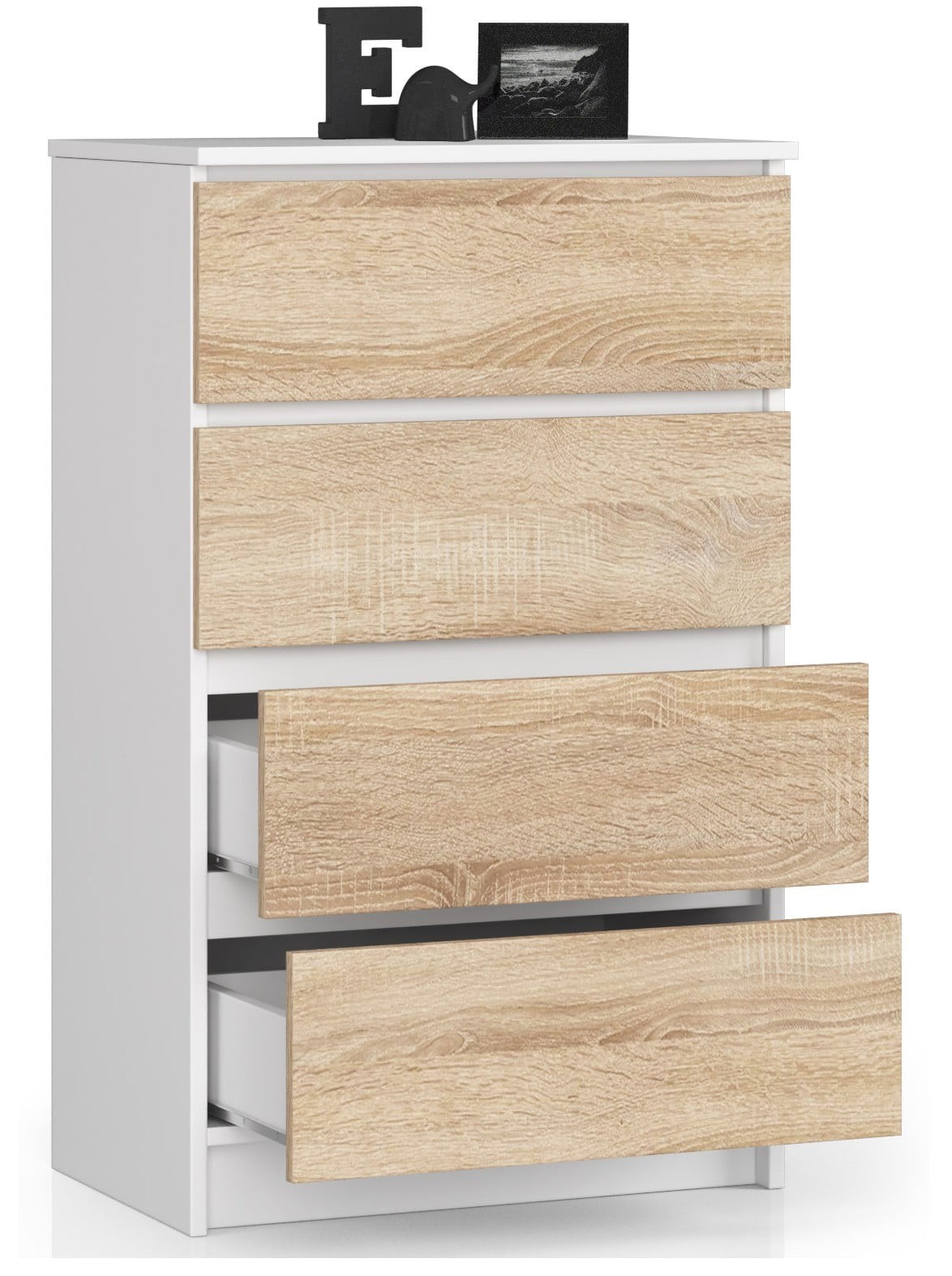 Ak furniture Komoda Kuba 60 cm - 4 šuplíky bílá/sonoma - Obrázek 2