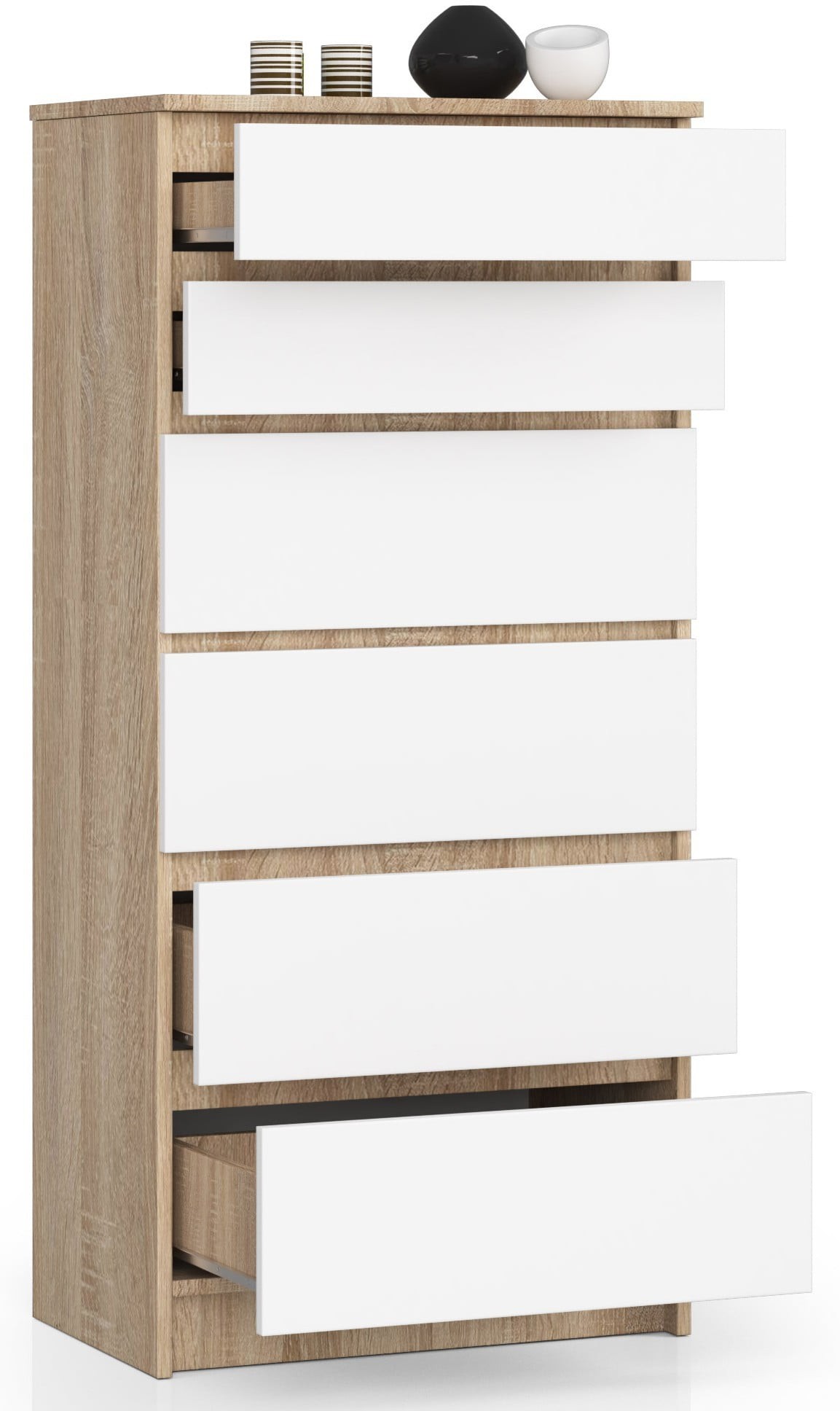 Ak furniture Komoda Kuba 60 cm - 6 šuplíků dub sonoma/bílá - Obrázek 2
