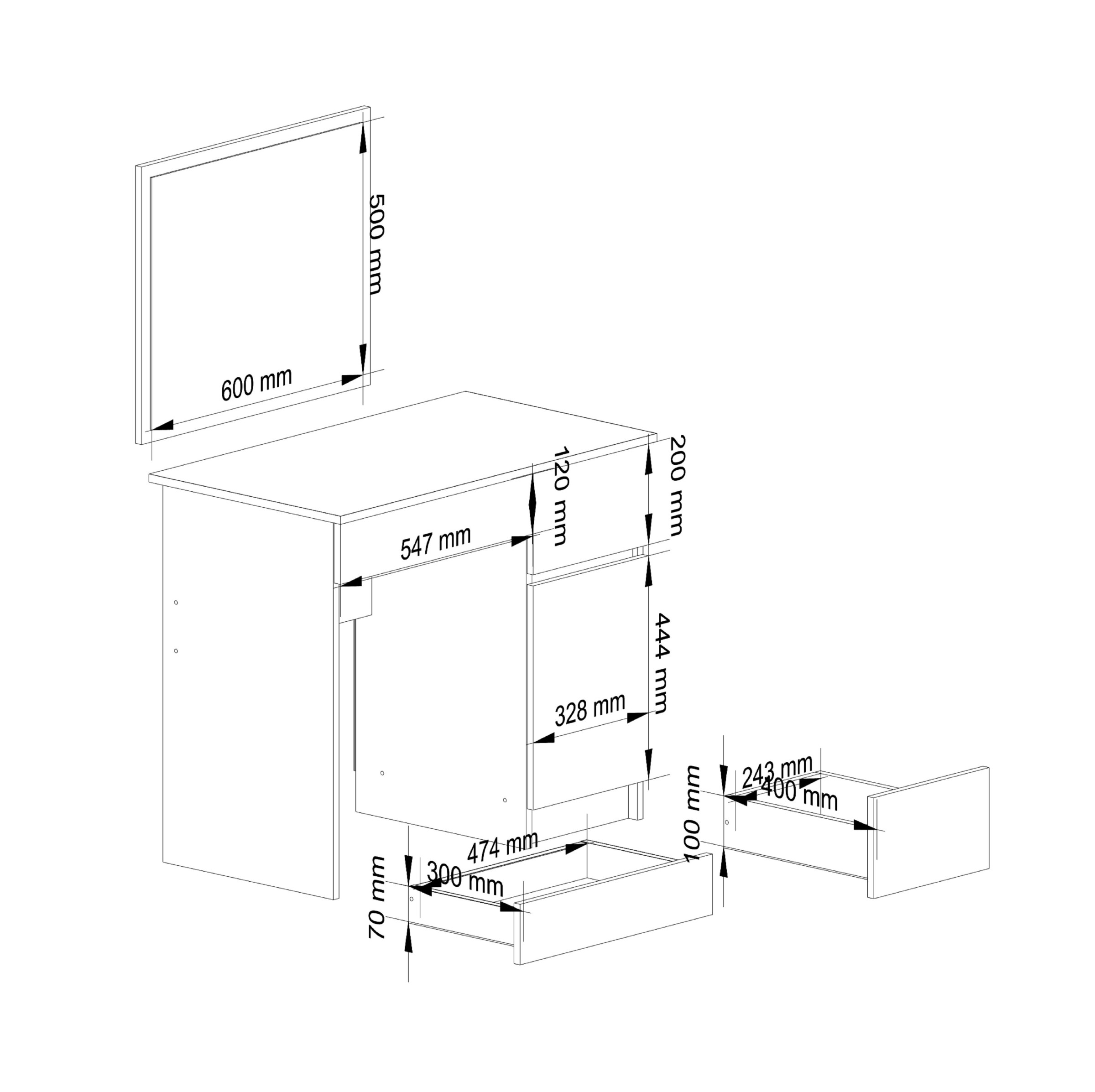 Ak furniture Kosmetický stolek se zrcadlem P-2 II 90x50 cm bílý pravý - Obrázek 2