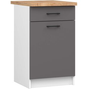 Ak furniture Kuchyňská skříňka OLIVIE 50x85 cm matná bílá/matná grafitově šedá/dub přírodní