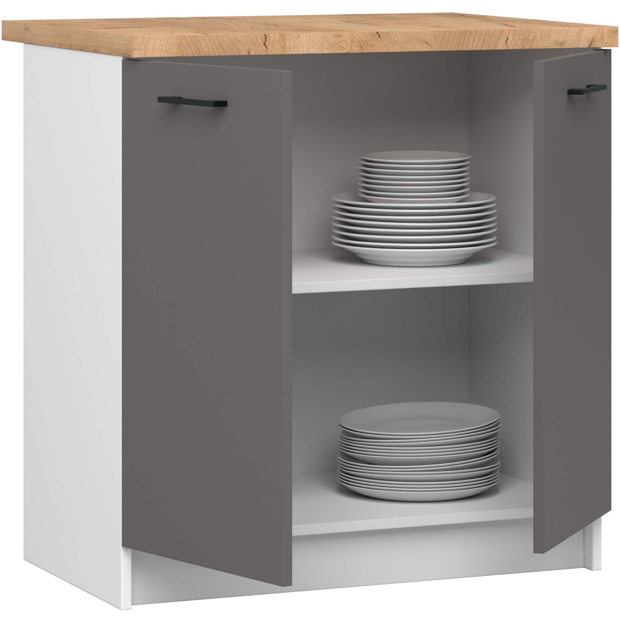 Ak furniture Kuchyňská skříňka OLIVIE 80x85 cm matná bílá/matná grafitově šedá/dub přírodní - Obrázek 2