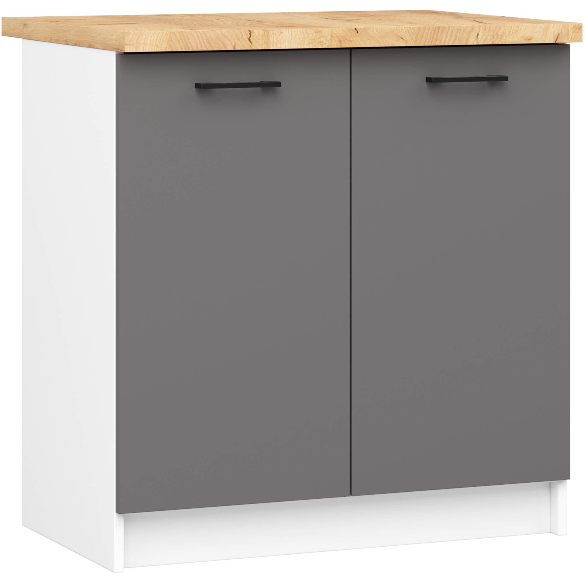 Ak furniture Kuchyňská skříňka OLIVIE 80x85 cm matná bílá/matná grafitově šedá/dub přírodní